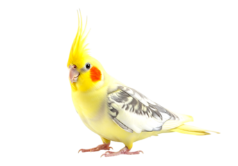 Yellow cockatiel bird with crest isolated on transparent background