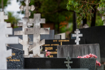Graves marked with Orthodox crosses at Rookwood Necropolis, Sydney, NSW, Australia	