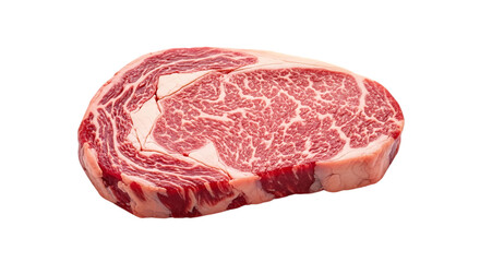 Fototapeta premium A raw ribeye steak with rich marbling, a prime cut of beef ready for grilling, isolated on transparent background, perfect for culinary projects and showcasing highquality meat