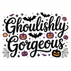 Fototapeta premium Ghoulishly Gorgeous Halloween SVG – Cute Spooky Cat, Bats, Pumpkins & Webs Design