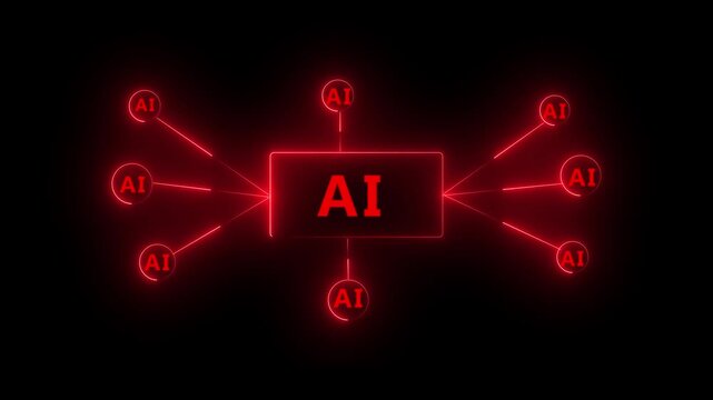 Ai tools or neon box. Multi function for Agentic AI technology motion background. Multi agent AI systems. Automate repetitive work 4k icon