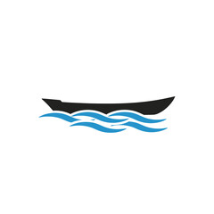 Simple silhouette of a small boat on stylized water waves.
