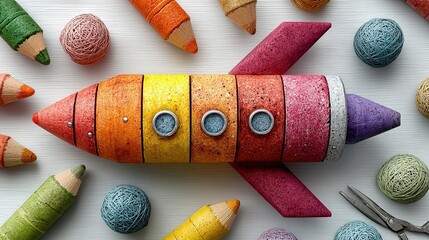 Colorful segmented rocket model, colored pencil creative handmade