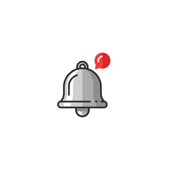 A simple line art icon of a gray notification bell with a red alert symbol, indicating a new message or update.