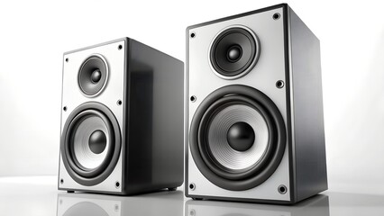 Pair of modern audio speakers isolated on white background