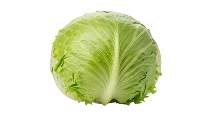 Obraz premium Fresh green iceberg lettuce head isolated on transparent background, a crisp and healthy vegetable, perfect for salads, sandwiches, and a nutritious diet