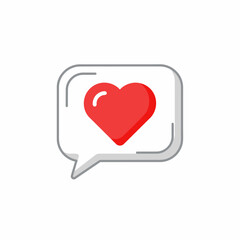 Red heart symbol inside a white speech bubble with gray outline, isolated on a white background.