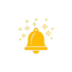A golden bell icon with sparkling stars, representing notification or alert.