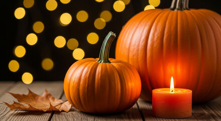 Thanksgiving holiday friendsgiving Pumpkin Surrounded by Colorful Autumn Leaves