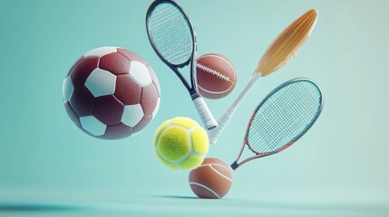 Organized composition of sports balls and gear representing football soccer tennis and basketball on a tidy background