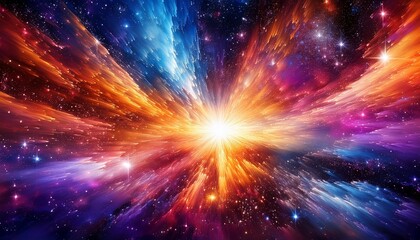 Naklejka premium a vibrant depiction of a cosmic explosion showcasing bright colors and a starburst effect against a starry background