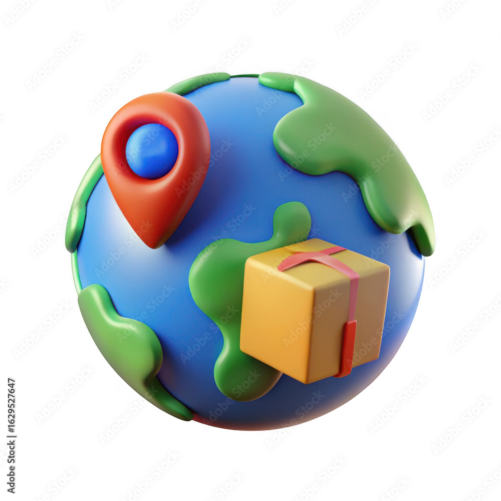 Poster global delivery package icon 3d render isolated on transparent background