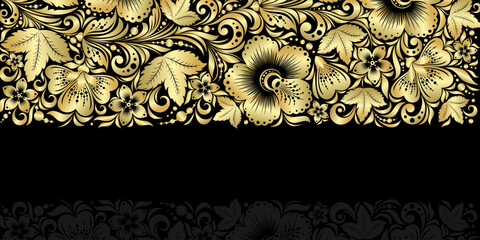 Golden floral decoration. Khokhloma painting. Vector ornamental background.