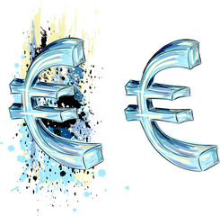 Euro currency symbols. Colorful hand drawn vector illustration. Isolated design element.