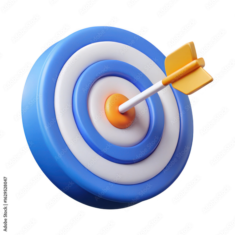 Poster 3d rendered target with arrow isolated on transparent background