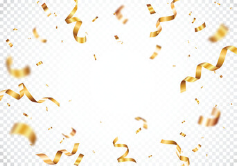 Celebrations Gold and silver confetti streamers, and ribbon banner, isolated on white backgrounds