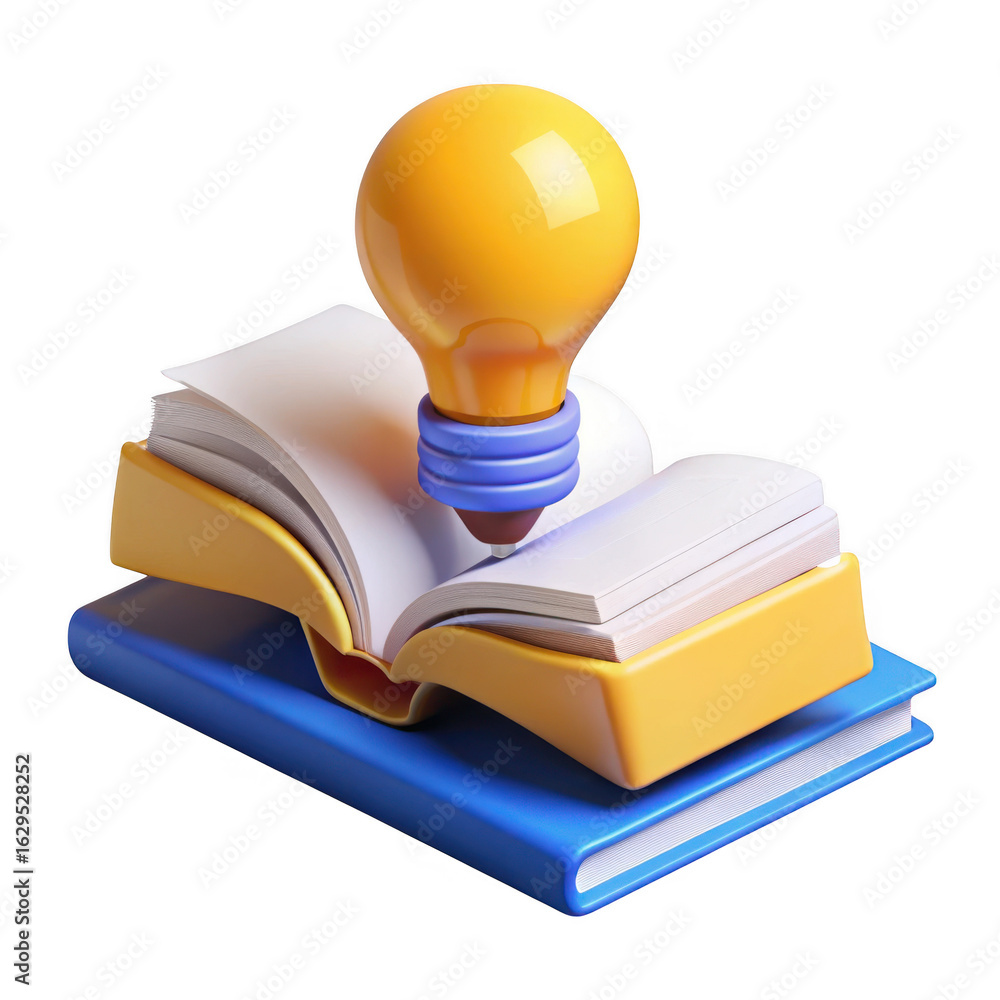 Poster bright idea book icon 3d render isolated on transparent background