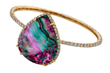 Gold band ring, teardrop gemstone, diamonds