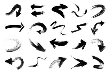 Set of 28 stylized, hand-drawn arrows in varying directions, light gray on black