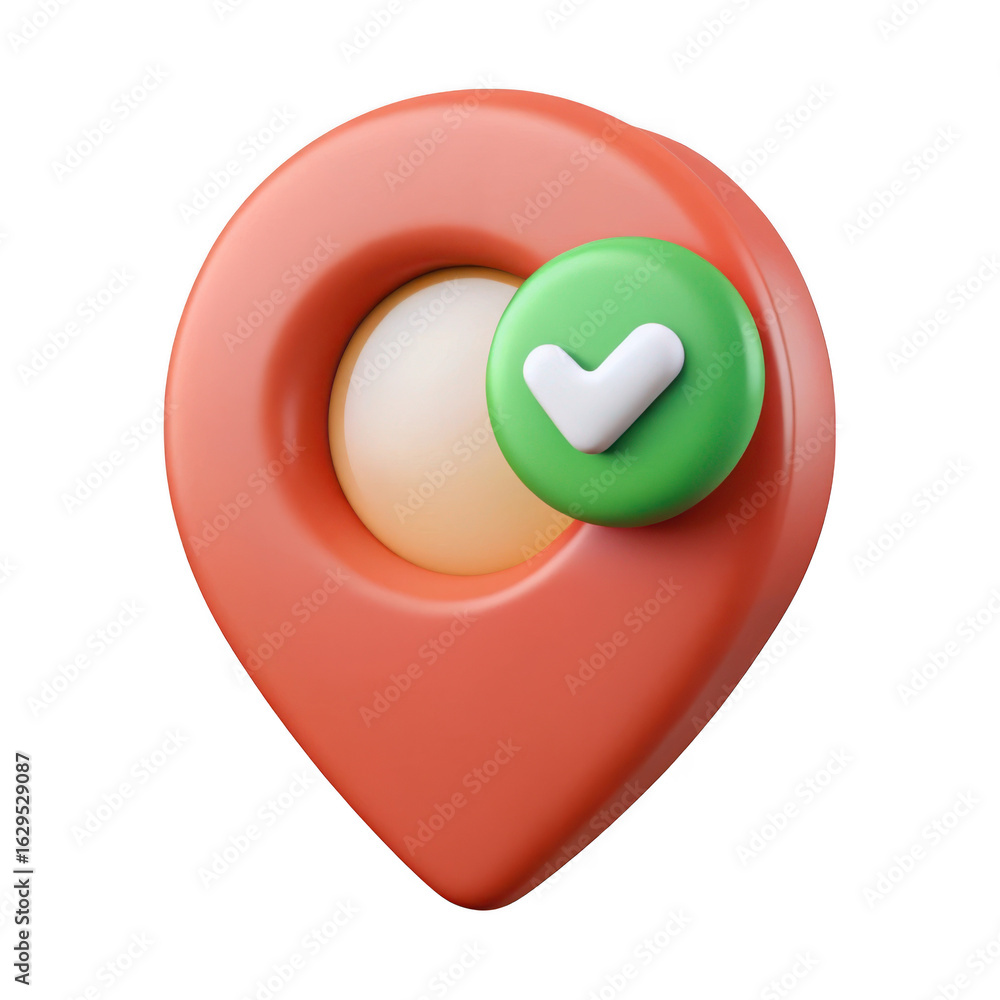 Poster 3d rendered location pin with check mark isolated on transparent background