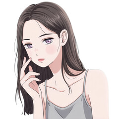 Anime style portrait of a girl with long hair and a gray tank top