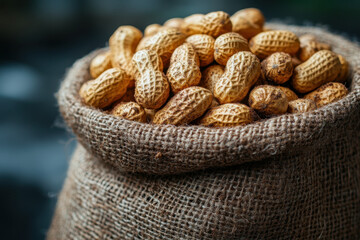 Peanuts spilling out of a sack.