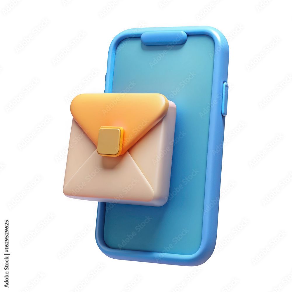 Poster 3d render of email on smartphone isolated on transparent background