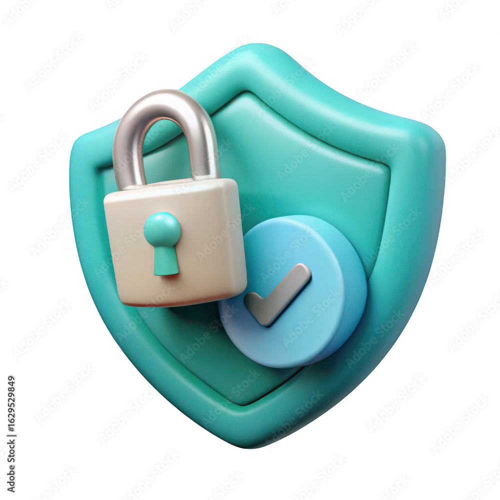 Poster 3d render of secure shield lock icon isolated on transparent background