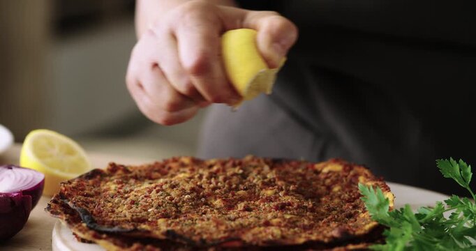 Delicious traditional Turkish lahmacun pita