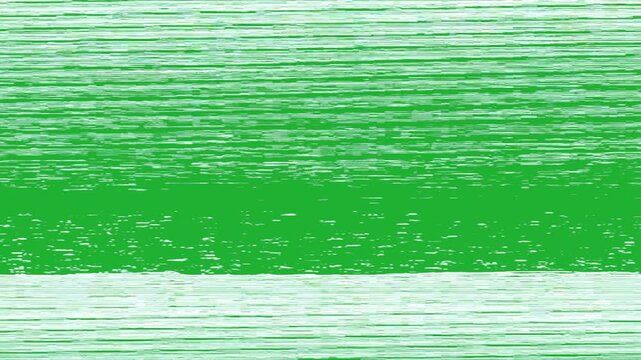 Retro TV glitch with flickering, static, and VHS-style distortion on a green screen