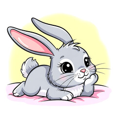 Obraz premium 3d Cute cartoon bunny rabbit resting on a pink cushion isolated on transparent background