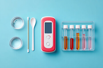 Compact AI diagnostic tool with testing equipment on blue background