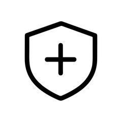 Minimalist Outline Rounded Shield with Plus Symbol Sign Shape Icon
