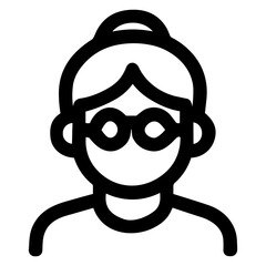 Simple Outline Depiction of Elderly Woman with Glasses Portrait Icon