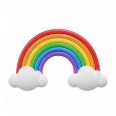 Vibrant Rainbow Arch with Fluffy Clouds, a Cheerful Symbol of Hope and Diversity, Ideal for Children's Illustrations and Designs Promoting Inclusivity and Positivity