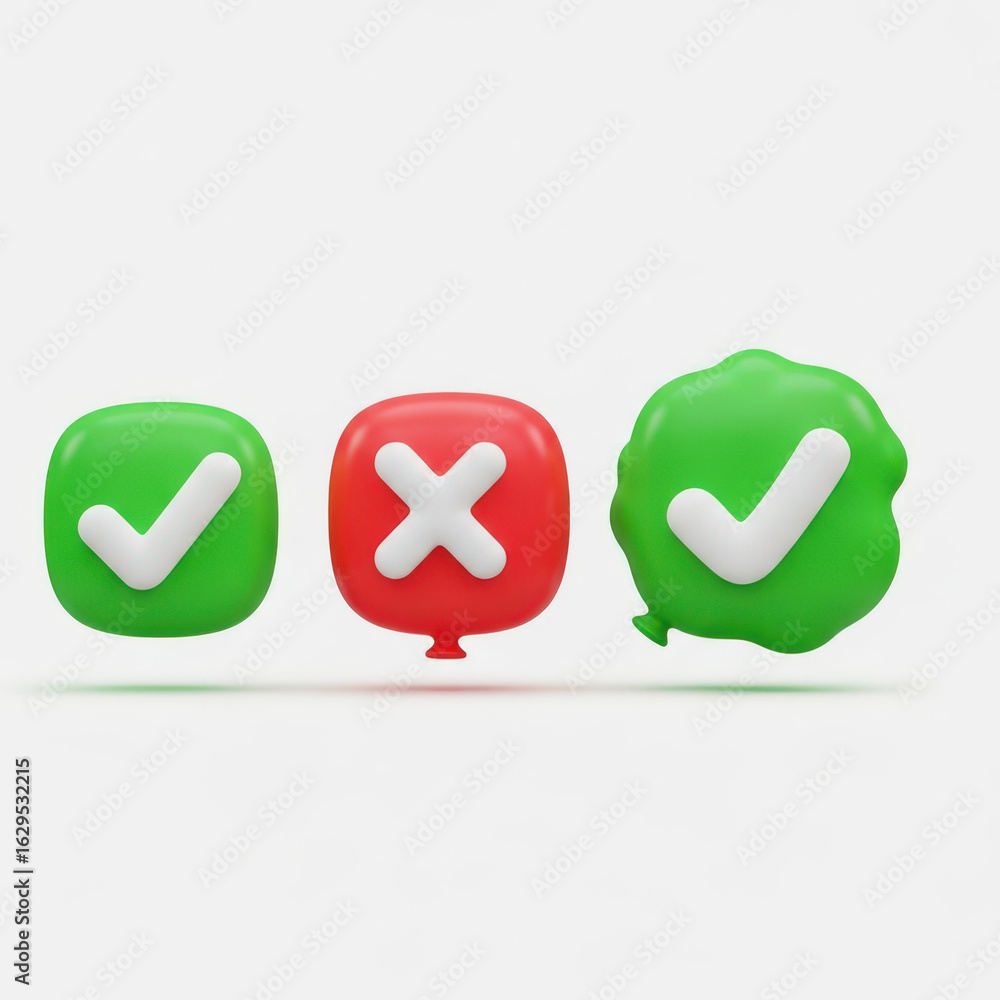 Aufkleber illustrative 3d rendering of approval and rejection icons with a clean white background, perfect for