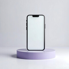 Modern smartphone displayed on a minimalist purple pedestal