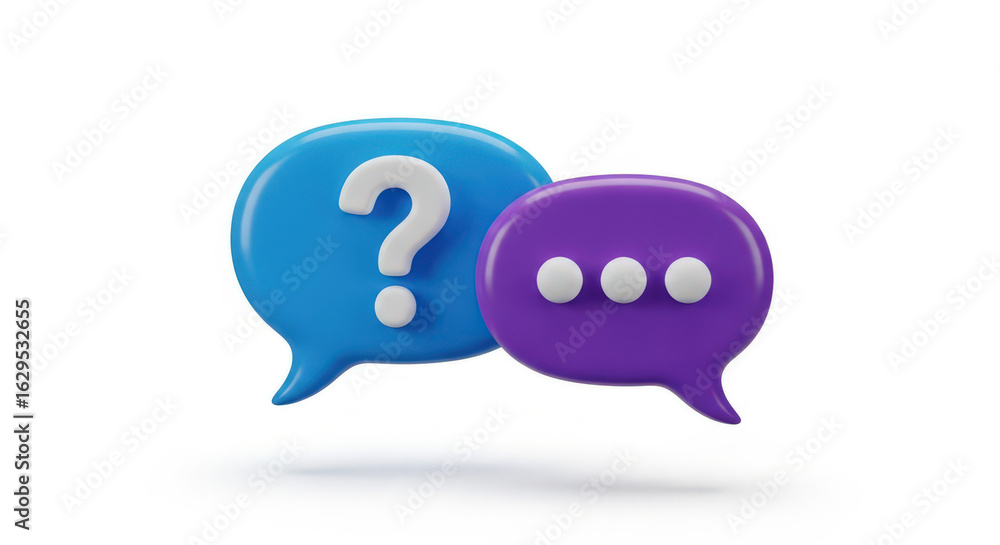 Aufkleber 3d render of speech bubbles with question mark and dots symbolizing communication, discussion, and i