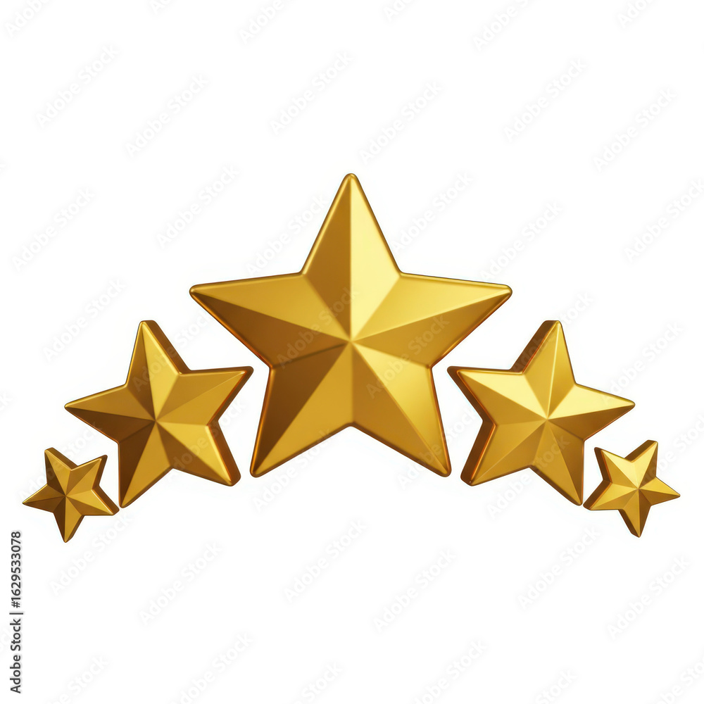 Aufkleber five golden stars arranged in a row representing quality rating and customer satisfaction with a whi
