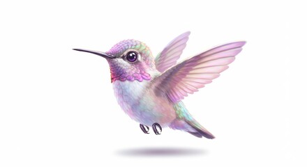Fototapeta premium 水彩風 ハチドリ 羽ばたく 美しい パステルカラー 優しい光. AI Generated