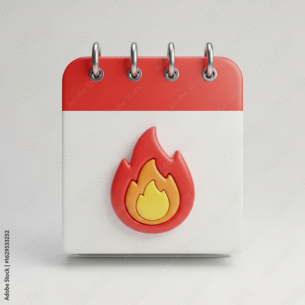Poster a fiery reminder a 3d render of a calendar with a flame icon symbolizing important hot dates and urg