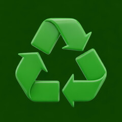 Green Recycle Symbol Representing Environmental Conservation Sustainability and Waste Reduction Efforts for a Cleaner Planet on a Dark Green Background