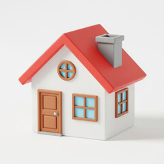 Charming Cartoon House Illustration A Whimsical 3D Rendering of a Cozy Home with Red Roof and Chimney Against a Clean White Backdrop Perfect for Children's Content