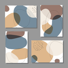 Set of minimalist posters with abstract organic shapes composition in trendy contemporary collage style