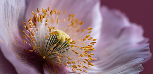 Under a close - up shot, the flower’s stamens show distinct yellow - brown, petals are gentle, full of a fresh and healing natural micro - atmosphere, like a tiny universe hidden.