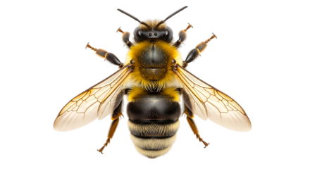 Detailed macro view of a bee isolated on transparent background