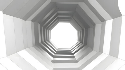 Fototapeta premium Geometric Tunnel: A perspective view of a modern tunnel design, emphasizing a sequence of geometric shapes that leads towards the light, creating a sense of depth and abstract allure.