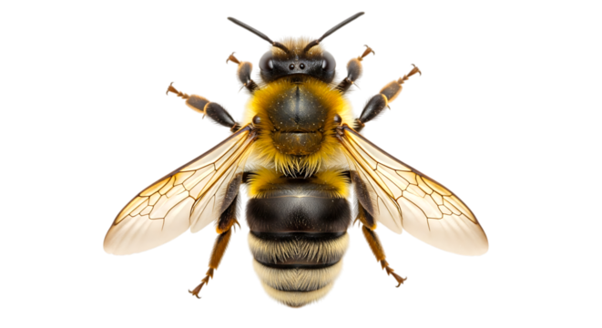 Detailed macro view of a bee isolated on transparent background