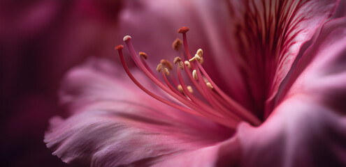 Under a close - up shot, the stamens of the pink flower are clearly visible, with gentle petals, full of a fresh and healing natural micro - atmosphere.