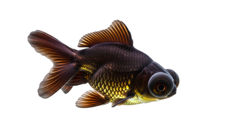 Black moor goldfish with large eyes isolated on transparent background